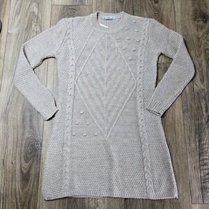 Misell Wool Blend Sweater Dress Womens‎ XL Biege Cable Knit Made In Turkey NWT